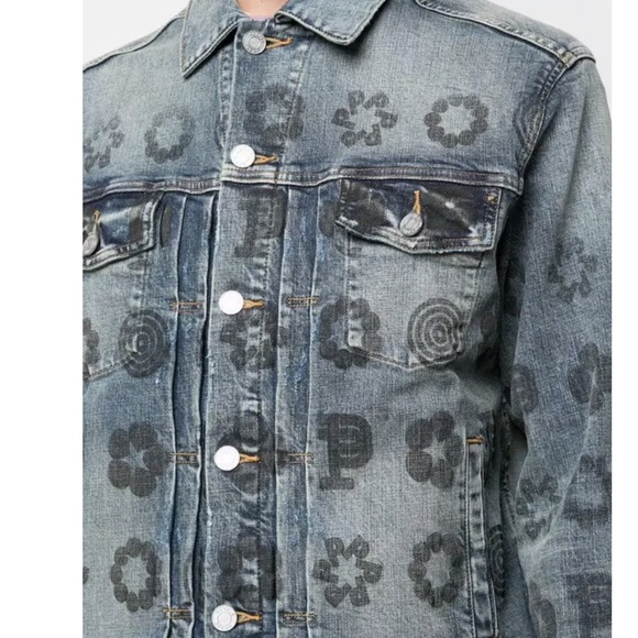 PURPLE BRAND MONOGRAM PRINT FADED DENIM JACKET SIZE LARGE - Picture 4 of 14